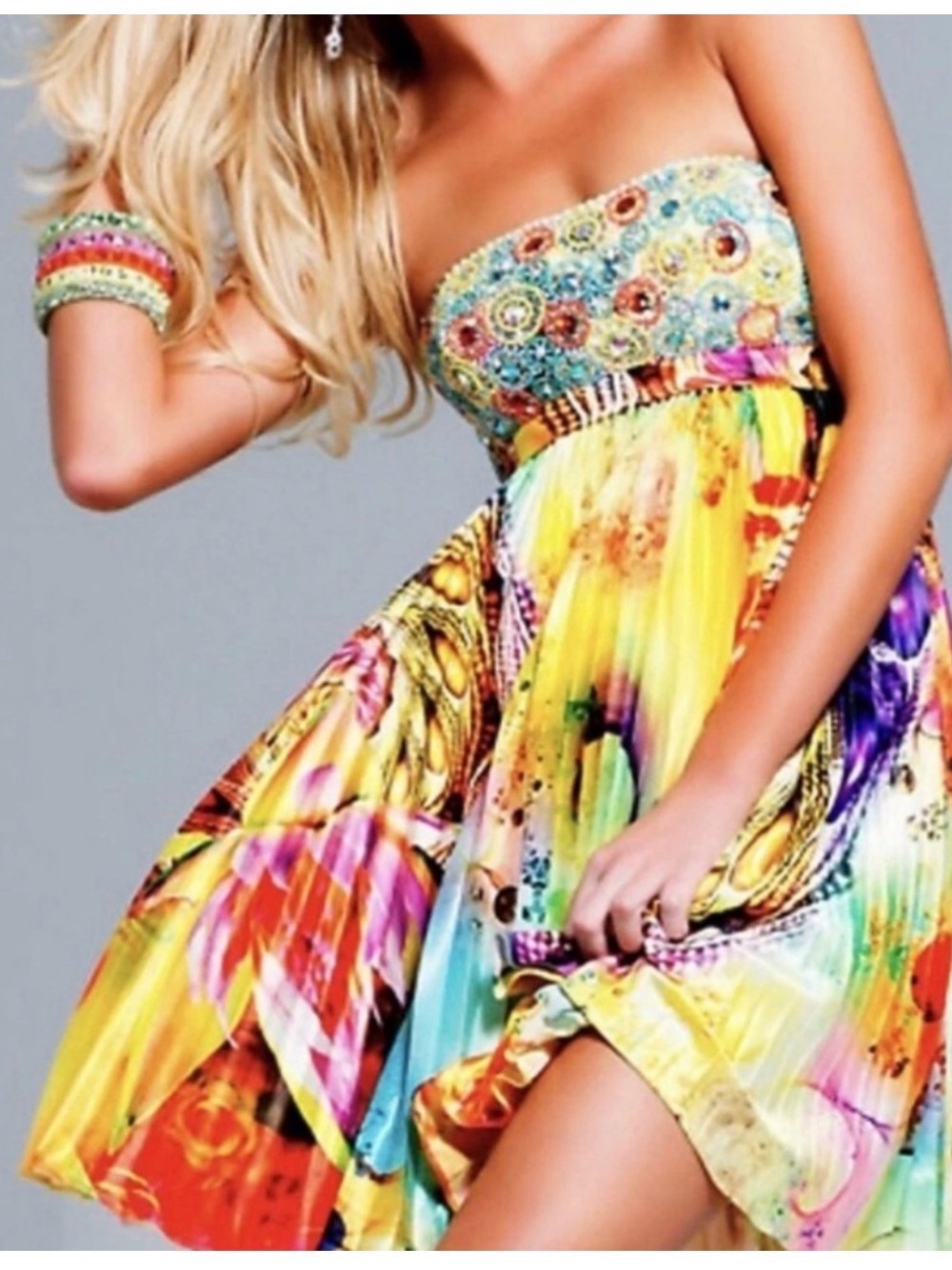 Sherri Hill Dress Strapless Beaded Bodice Pleated Multi Color Party Cocktail  6
